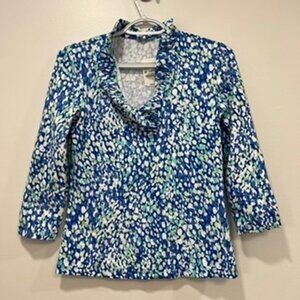 J Mclaughlin Durham Top XS NWT $168 Catalina Ruffle 3/4 Sleeve La Plage Green